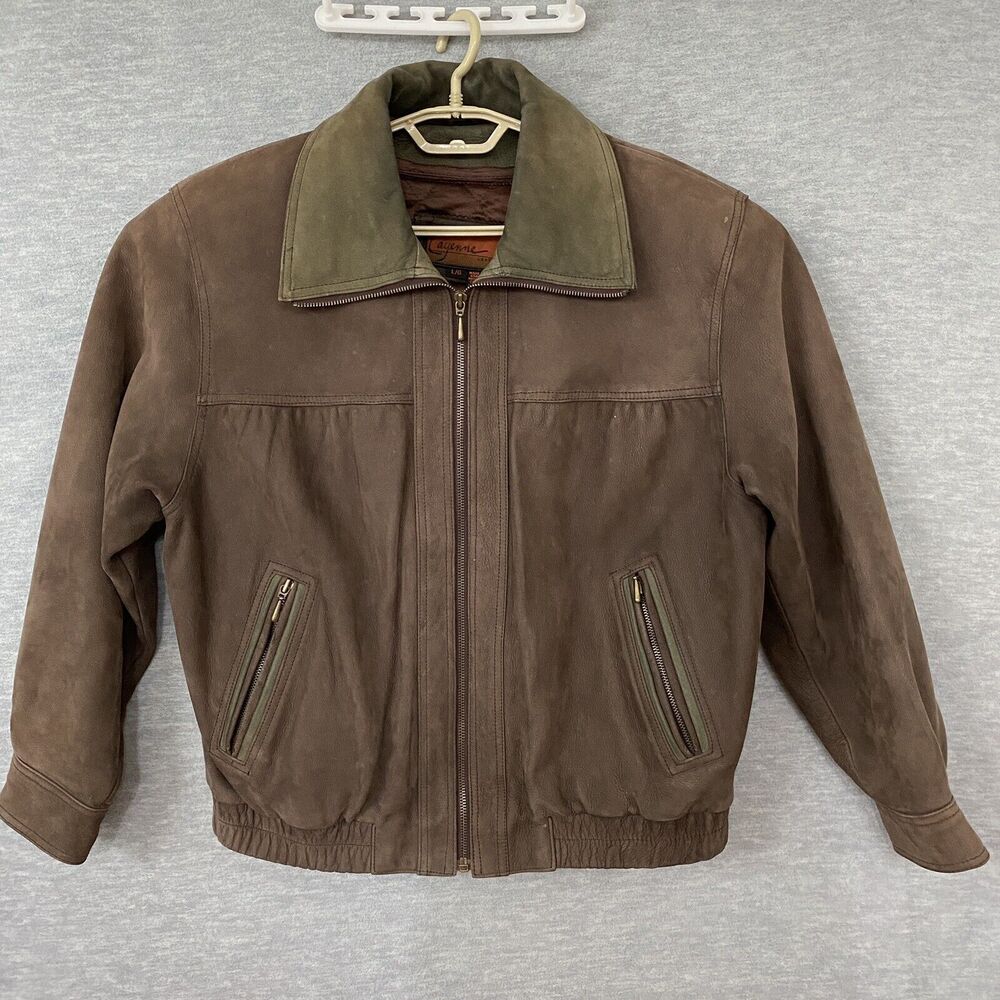 Vintage Cayenne Leather Bomber Jacket Mens L Brown Thinsulate Zip Up Pockets